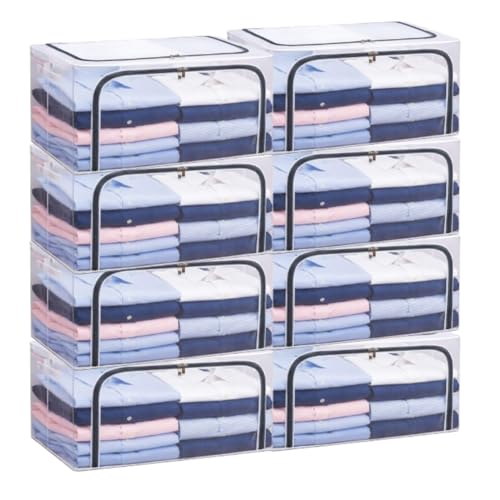 Image of RENVA 10PCS Fully Transparent Openings Clothes Storage Bins with Metal Frame, Stackable & Foldable Storage Box with Lids, Closet Organizers, Cap, Sweater (40L x 30W x 20H) CM. (Transparent, 24L-10)