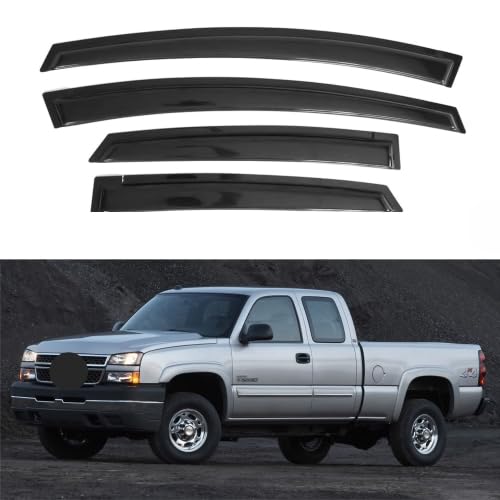 IG Window Visor for 2001-2007 Chevy Chevrolet Silverado/GMC Sierra Crew Cab, 2002-2006 Avalanche/Suburban/Escalade EXT/Yukon XL, Rain Guard Side Vent Deflector 2002 2003 2004 2005 2006