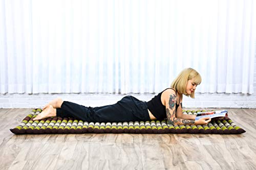 Image of Leewadee - Kapok Roll Mat - Handcrafted Folding Sleep & Relaxation Mattress from Thailand, Ideal as Guest Bed, Camping Mat, Yoga Mat or Traditional Futon, 75 x 39 inches, Brown Green