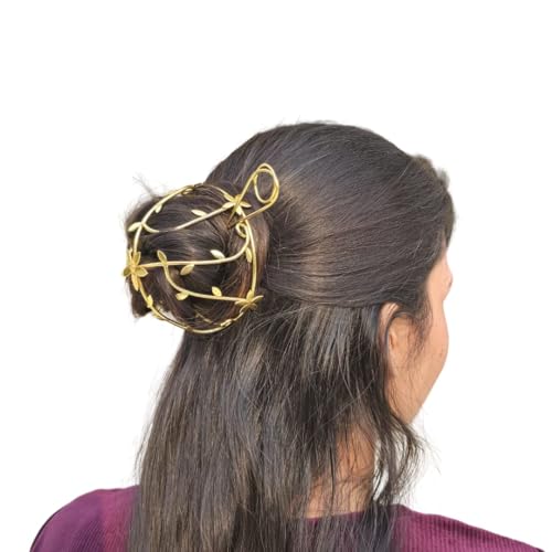 Image of Womens Bun Holder Hair Slide Clip Hairpin Stick Hair Accessories Gold | 1 Piece Hair Bun Cage (Floral Cage)