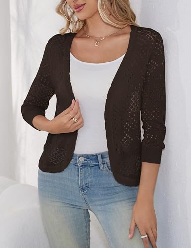Image of REDHOTYPE Women's 3 /4 Sleeve Cardigan Open Front Cropped Shrugs Summer Hollowed Lightweight Cardigans Sweater (S-XL)
