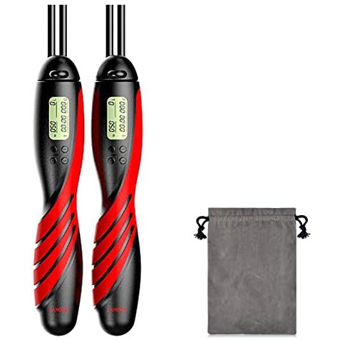 HXCYE Jump Rope Intelligent Electronic Counting Weight-bearing Skipping Rope Grip Anti-slip Steel Wire Intelligent Detection For Students/adults Indoor And Outdoor Sports,Black-Red Cover