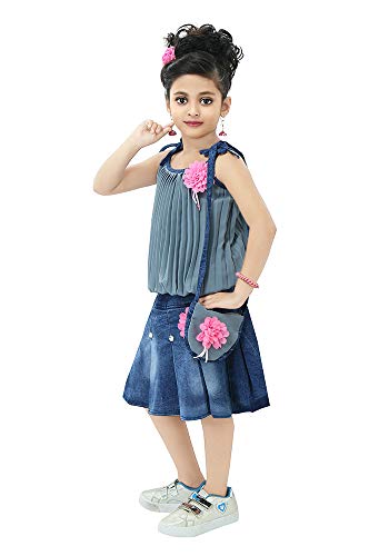 Image of Chandrika Girls Casual Skirt and Top Set with Bag for Kids