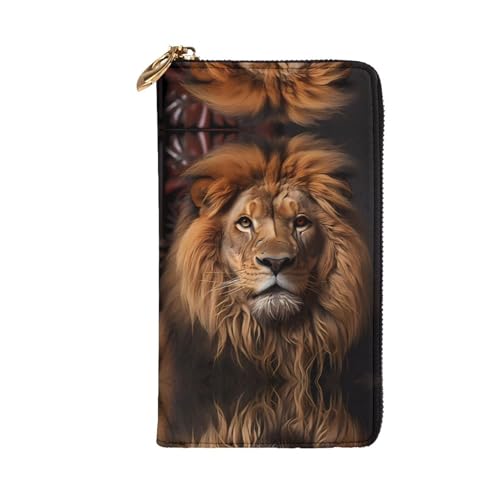 Leather Wallet 7.48 x 4.13 in - Stylish and Durable Wallet for Women with Multiple Compartments and Zipper Design The Lion's Gaze Pattern2