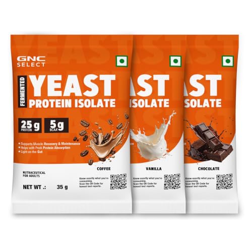 Image of GNC Select Yeast Protein | Try All 3 Flavours | 3 x 35g Trial Pack | Vanilla, Chocolate & Coffee | 25g Protein, 5g BCAAs | Fermentation-Grown | Added Protease