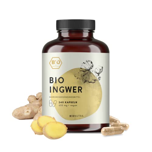 BIONUTRA® Gingembre bio | en gélules | 240 x 600 mg | Agriculture biologique | Végan | Sans additifs | Boîte en PET recyclable | 172 g | Sans gluten ni lactose | Fabriqué en Allemagne Cover