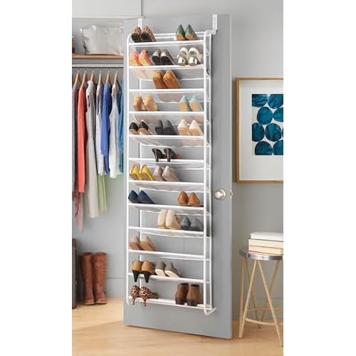 Whitmor Over the Door Shoe Organizer – Holds up to 36 Pairs of Shoes – Metal & Mesh – White