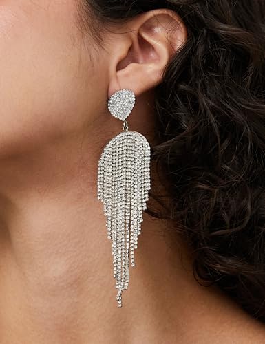 Image of Rubans Long Dangler Earrings Crystal & American Diamond Zirconia Jewellery Gift for Women & Girls