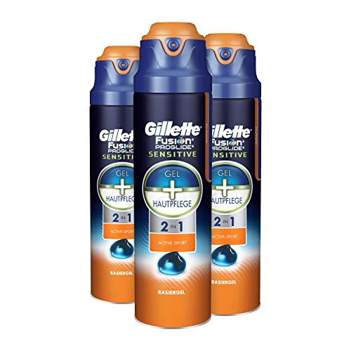 Gillette Fusion ProGlide Rasiergel Männer, 3er Pack (3 x 170 ml), Sensitive Gel Active Sport