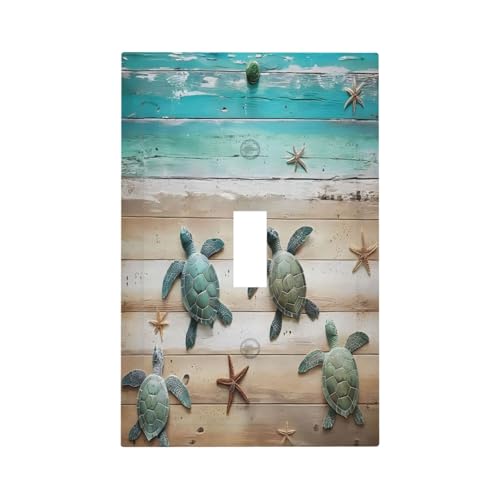Decorative Light Switch Cover Plate Turtle Starfish Beaches Blue Wood Plank 1 Gang Wall Plate Oversized Single Toggle Wall Cover Plate Jumbo Electrical Switchplate Faceplate