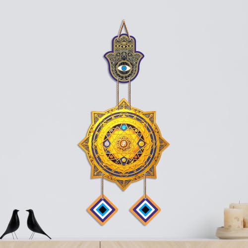 Image of Artvibes Hamsa Hand with Sacred Yantra Evil Eye Wall Hanging | Protective Nazar Battu Decor for Main Door Entrance | Positive Energy Spiritual Accent for Home and Office (WH 85138N)