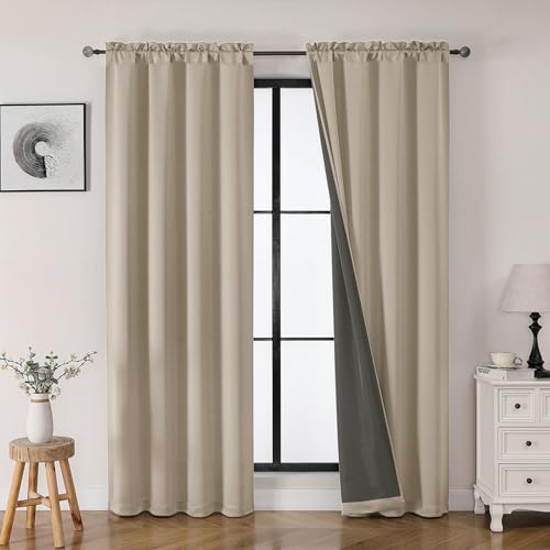 OWENIE Heidi Cortinas de lino para sala de estar, juego de 2 paneles, cortinas filtrantes de luz para dormitorio, elegantes cortinas y cortinas con aislamiento térmico y bolsillo para cortinero, 40