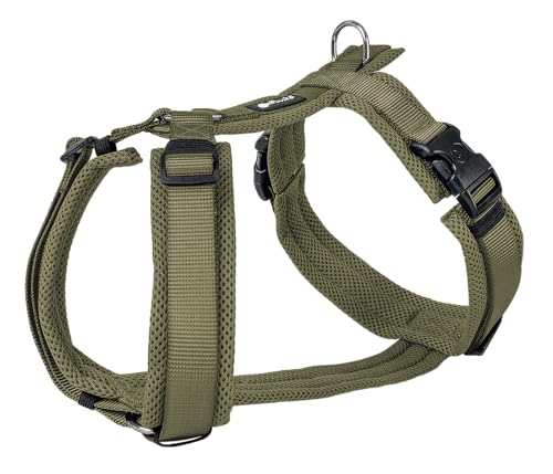 Petlando Hundegeschirr gepolstert, Mesh Y-Comfort, weich, stufenlos verstellbar, besonders leicht & atmungsaktiv, fellschonend, ergonomisch, Brustgeschirr für mittelgroße Hunde, Olive, M