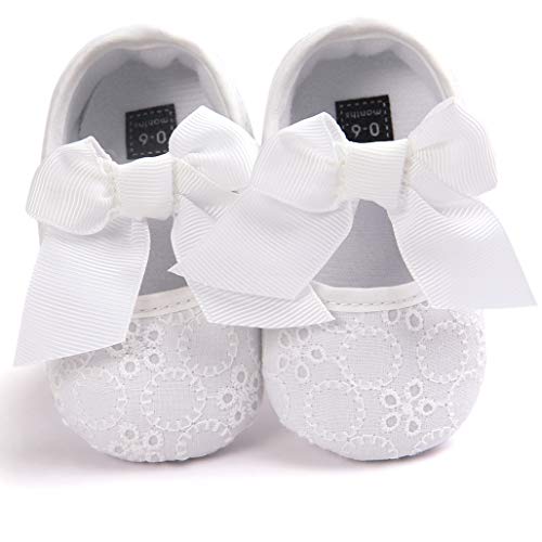 UniBaby7 Baby Girl Shoes Soft Sole Walking Shoes Infant Prewalker Flower Mary Jane Flats Crib Shoes Princess Wedding Dress Shoes for Toddler Girls, A-white, 0-6 Months Toddler