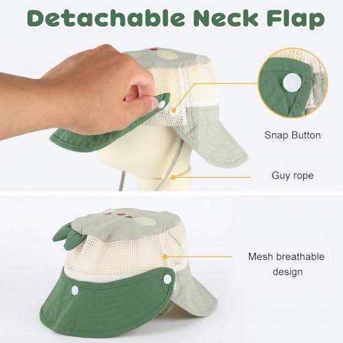 Image of SNOWIE SOFT Wide Brim Sun Hat for Kids Girls with Neck Flap Shawl, UPF 50+ Adjustable Chin Strap Sun Protection Hat for Girls 2-10 Years Old, Summer Breathable Sun Visor Hat Windproof Beach Hat