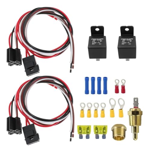 NONDK Kit de Relé de Ventilador Eléctrico Doble, Kit de Interruptor de Termostato de Relé Automotriz de 40 AMP para Interruptor de Sensor de Temperatura 185 Encendido 175 Apagado