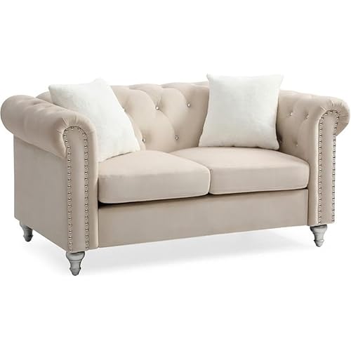Glory Furniture Raisa Velvet Loveseat in Beige