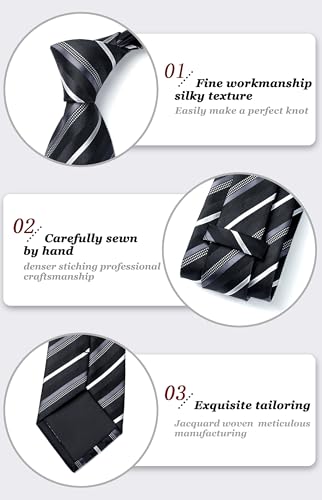 Image of HISDERN Mens Striped Ties Classic Silk Woven Tie and Pocket Square Set Formal Business Necktie Handkerchief for Wedding