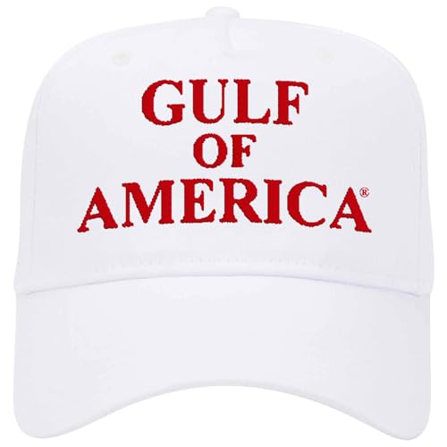 Gulf of America Hat - White Baseball Cap for Men Women - Red Stitch - Embroidered in The USA - America Patriotic Patriot - Gulf of Mexico - One Size Fits Most - Adjustable Snapback