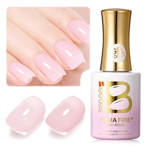 Image of Beetles Lilac Ripple Nude Pink Gel Polish - 15ML Full Size Neutral Jelly Nude Pink Nail Polish Base Color Nail Concealer Sheer Translucent Effect Soak Off UV LED French Nail Art DIY Manicure Gifts