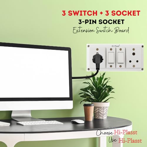 Image of Hi-Plasst 2+2 Pin Extension Board with 2 Switches & 2 Sockets, 6A, 4-Yard Long Cord - Wall-Mountable Power Hub for Home, Office, Diwali Lights, Christmas Decor & Kitchen Appliances