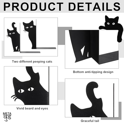 Image of 2 Cat Metal Bookends Set of 2 Heavy Duty Book Ends for Shelves Desk Decorative Bookend Book Organizer Non Slip Book Holder Stand for Office Home Study Room Gifts for Book Lovers