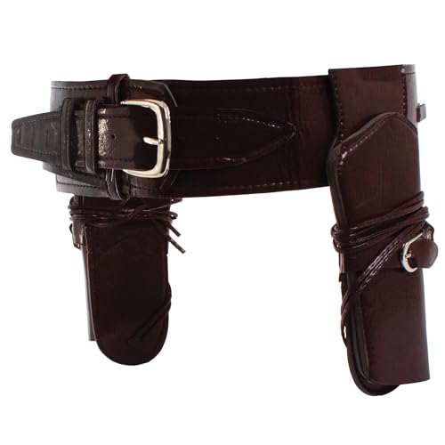 UNDERWRAPS Brown Double Cowboy Holster Belt - Faux Leather Adjustable Western Belt with Double Gun Holster for Halloween Costumes Halloween Party Cosplay Vintage Halloween