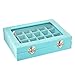 Ivosmart Velvet Glass Jewelry Ring Display Organiser Box Tray Holder Earrings Storage Case (Light Blue)