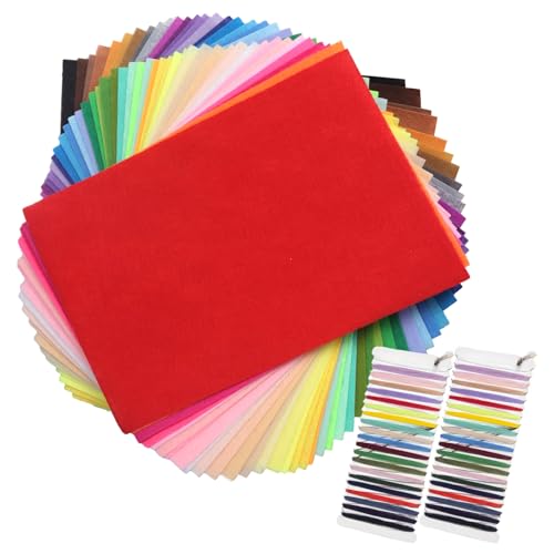 Felt Fabric Sheets 50 Pcs Coloured Fabrics DIY Craftwork Sewing Patchwork Polyester 20cm x 30cm A4 Felt Sheets for Crafting Assorted Squares for Craft and Sewing Girl Boy Kid