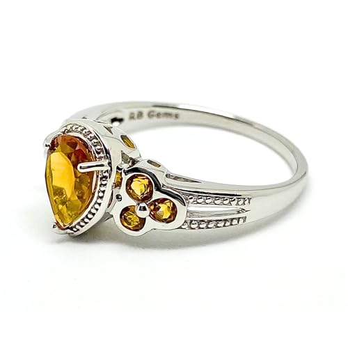 Image of 925 Sterling Silver Ring Genuine Gems Pear Shape 9x6 mm with Bezel-set Accented Gems, Rhodium-Plated Finish