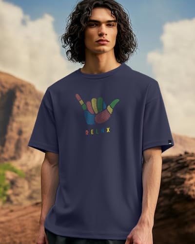 Image of Bewakoof Men's Cotton Typography Oversized Fit Half Sleeve Round Neck T-Shirt | Casual Wear | Street Wear | Oversized t Shirt for Men Cotton | Baggy