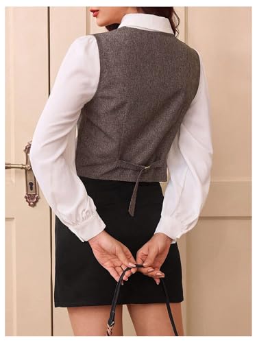 MakeMeChic Women's Button Down V Neck Suit Vest Sleeveless Slim Fit Business Waistcoat2
