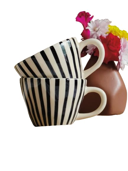 Image of Niyara Stoneware Handmade Premium Ceramic Tea Cups and Coffee Mugs Set of 2 (Black Line Set of 2)