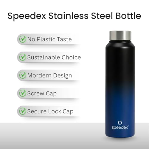 Image of Speedex Stainless Steel Water Bottle 1 Ltr, Leak Proof Screw Cap, BIS Approved 1000 ml Metal Bottle For Daily, Office, School, Gym, Travel Use for Men, Women, Kids, Adults, Black Blue, Set of 4