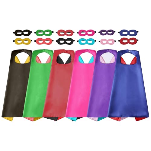 Superhelden-Umhang-Masken-Set für Kinder Helden-Kostüm 6 doppelseitige Verkleidungen Cosplay Party-Zubehör für Jungen und Mädchen