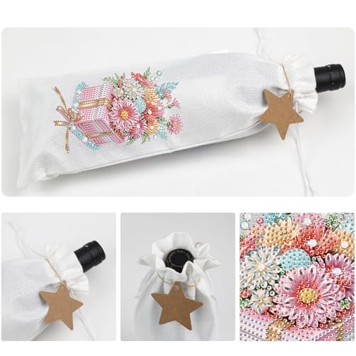 Image of DIY 5D Diamond Painting Gift Wrap, Special Shaped Diamond Art Linen Cover for Champagne Decoration, Christmas Wedding Birthday Party Supplies (Flower Gift)
