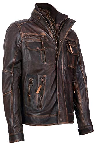 Men's Brown Warm Vintage Brando Leather Biker Jacket2