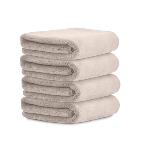 Image of HOUSSE Microfiber Face Towels | Ultra Absorbent, Odour-Free, Quick Dry 450 GSM Face Towel for Home, Gym, Travel, Running and Personal Use | 30x30 cm | Set of 4 in One Colour (Peachy Pearl, Pack of 4)
