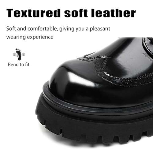 Men's Lug Sole Platform Lace Up Wingtip Brogue Oxfords Classic Wide Round Toe Comfort Chunky Heel Anti-Slip Business Dress Derby Shoes for Casual Work Office Shoes2