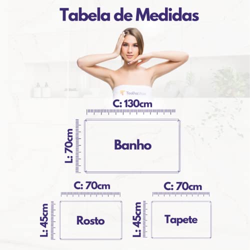 Jogo de Toalha 3 Peças (1 Banho + 1 Rosto + 1 Tapete P/Banheiro Antiderrapante) 100% Algodão com Emb