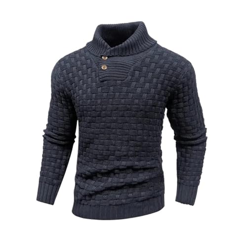 Male Pullover Plaid Long Sleeve Knitted Top Outdoor Warmth Knitwear Autumn Winter O-Neck Sweater(Black,X-Large)