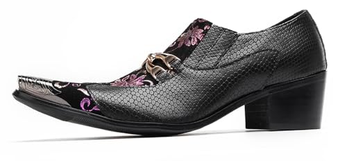 Santimon Mens Dress Casual Shoes Slip On Western Loafers with Metal Tip Toe & Chain Buckle Exotic Crocodile Pattern for Party Stage Club Disco2