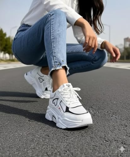 Image of Women Chunky Sneakers Lightweight Lace-Up Casual Sports Shoes Breathable Mesh Running Walking Shoes