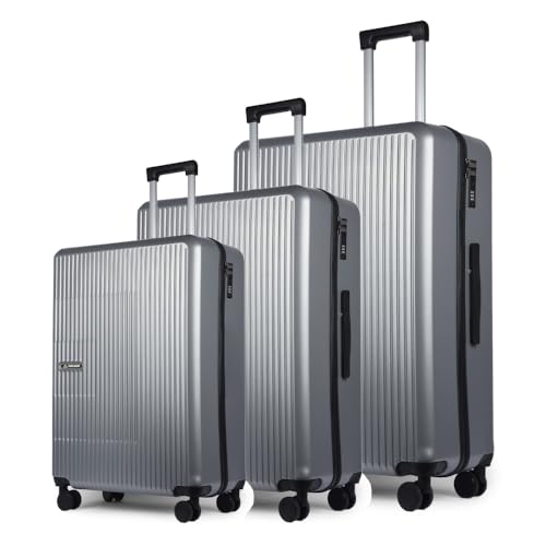 Image of Move-Meant Travel Pro Small, Medium & Large 55, 66 & 75 Cm Suitcase 8 Wheels Number Lock Poly Carbonate Silver Trolley Bag for Men & Women | 360 Degree Wheeling System Luggage