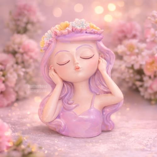 Image of Cute Beautiful Purple Girl Resin Succulent Planter Flower Pot Handicrafted Indoor Outdoor Flower Pot Handicraft Planter, Plant Container Set
