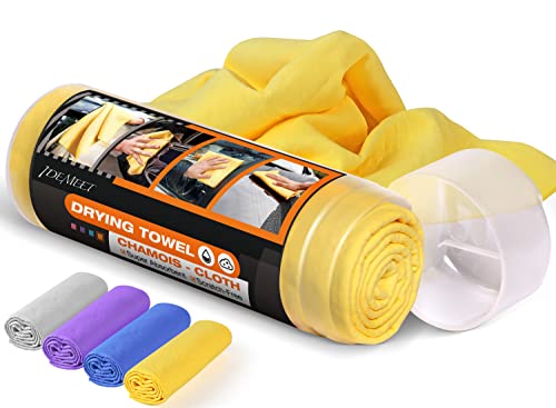 Idemeet 26"x17" Absorbent Car Drying Towels, Chamois Cloths, Car Shammy Towel Cleaner Reusable Chamois Shammy for Car, Bathroom, Pet, No Spots Scratch-Free, Yellow
