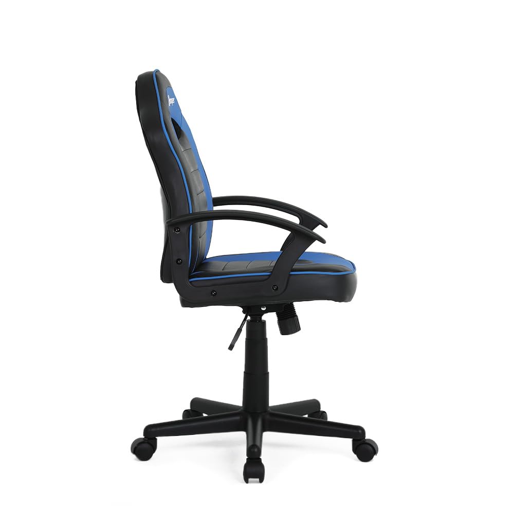 Junior Warrior Sedia Gaming Per Bambini 6-12 Anni Ergonomica Regolabile In Altezza Con Telaio Robusto, Base In Nylon, PU Di Alta Qualità, Comfort Per Studio E Gioco In Vari Colori, Nero/Blu