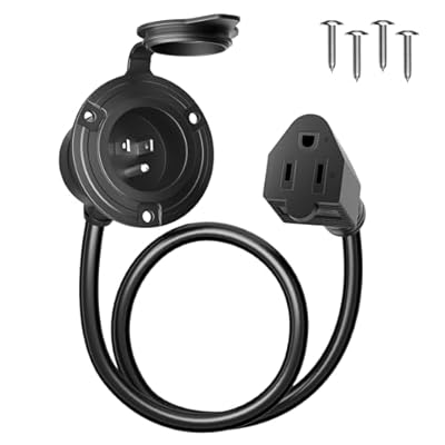 PlugSaf Shore Power Inlet Plug 15 Amp 125V AC Port Plug with Waterproof Cover, RV Electrical Outlet Receptacle Box with 18" Outdoor Extension Cord, Nema 5-15 RV Shore Power Inlet for Cargo Trailer