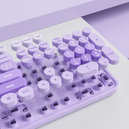 Image of GTSP Colorful Purple Wireless Keyboard and Mouse Combo, Retro Typewriter Wireless Full-Size Cute Office Keyboard 2.4GHz with Round Keycaps for Desktop Laptop and PC (Cute Purple)