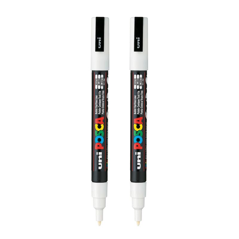 uni-ball Posca 3M 0.9-1.3 mm Bullet Shaped Marker Pen | White Ink | Pack Of 2